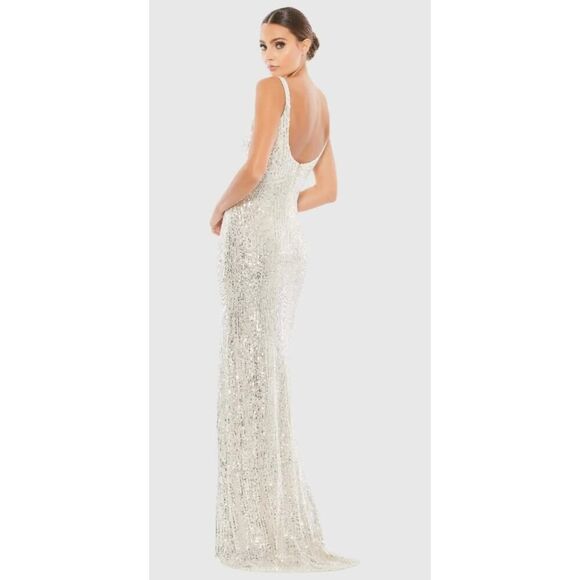 Ieena for Mac Duggal Silver Fully Sequined Scoop Back Gown - Size 0 - NWT - Picture 3 of 6